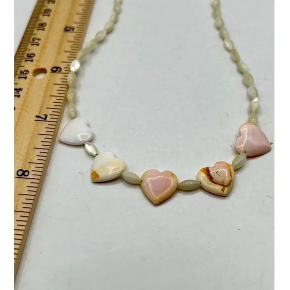 Vintage Heart-Shaped Shell Necklace With Mother Of Pearl Beads - Picture 11 of 12